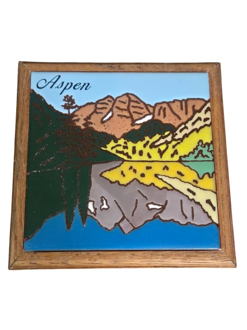 Aspen Tile Scenic Wall Art Trivet Wood Frame 1983 Ceramic Vintage Fietsa Tiles